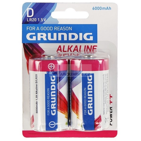 Grundig alkalická baterie typ D, 1,5V, 6000 mAH, 2ks