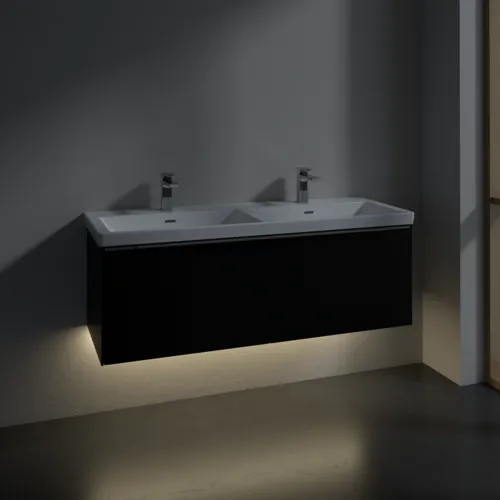 VILLEROY BOCH Subway 3.0 Vanity unit, s osvětlením, 2 výsuvy, 1272 x 429 x 478 mm, Volcano Black #C567L0VL, obrázek 5
