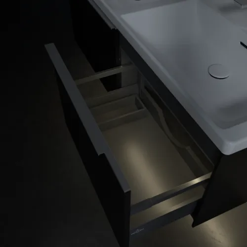 VILLEROY BOCH Subway 3.0 Vanity unit, s osvětlením, 2 výsuvy, 1272 x 429 x 478 mm, Volcano Black #C567L0VL, obrázek 8
