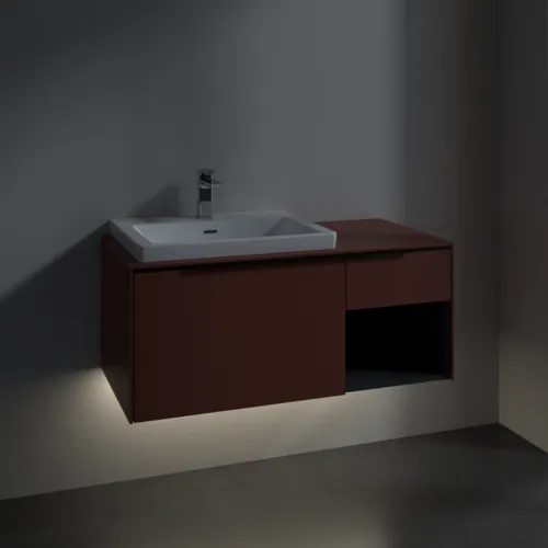 VILLEROY BOCH Subway 3.0 Vanity unit, s osvětlením, 2 výsuvy, 1001 x 423 x 516 mm, Vínově červená / Vínově červená #C572L1AH, obrázek 5