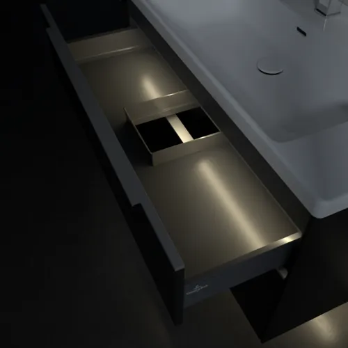 VILLEROY BOCH Subway 3.0 Vanity unit, s osvětlením, 2 výsuvy, 973 x 576 x 478 mm, Volcano Black #C570L0VL, obrázek 9