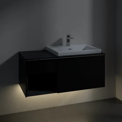 VILLEROY BOCH Subway 3.0 Vanity unit, s osvětlením, 2 výsuvy, 1001 x 423 x 516 mm, Volcano Black / Volcano Black #C571L0VL, obrázek 5