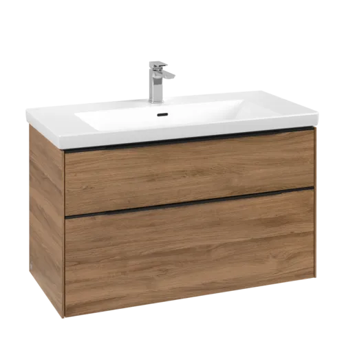 VILLEROY BOCH Subway 3.0 Vanity unit, s osvětlením, 2 výsuvy, 973 x 576 x 478 mm, dub Kansas #C570L1RH