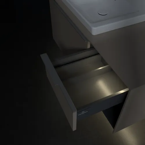 VILLEROY BOCH Subway 3.0 Vanity unit, s osvětlením, 2 výsuvy, 1001 x 423 x 516 mm, taupe / taupe #C572L0VM, obrázek 9