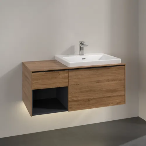 VILLEROY BOCH Subway 3.0 Vanity unit, s osvětlením, 2 výsuvy, 1001 x 423 x 516 mm, dub Kansas / dub Kansas #C571L1RH, obrázek 2