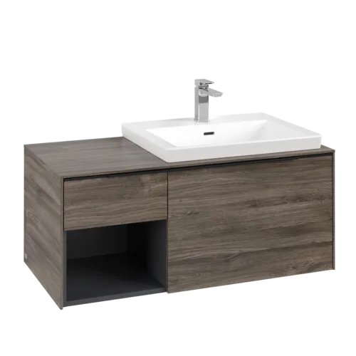 VILLEROY BOCH Subway 3.0 Vanity unit, s osvětlením, 2 výsuvy, 1001 x 423 x 516 mm, Stone Oak / Stone Oak #C571L1RK