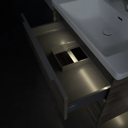 VILLEROY BOCH Subway 3.0 Vanity unit, s osvětlením, 2 výsuvy, 772 x 576 x 478 mm, Stone Oak #C574L0RK, obrázek 9