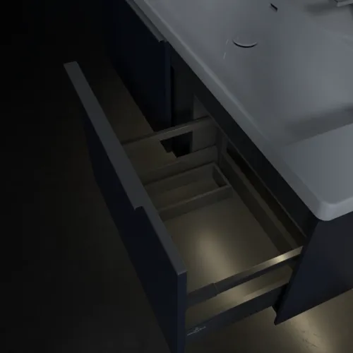 VILLEROY BOCH Subway 3.0 Vanity unit, s osvětlením, 2 výsuvy, 1272 x 429 x 478 mm, Marine Blue #C601L0VQ, obrázek 8