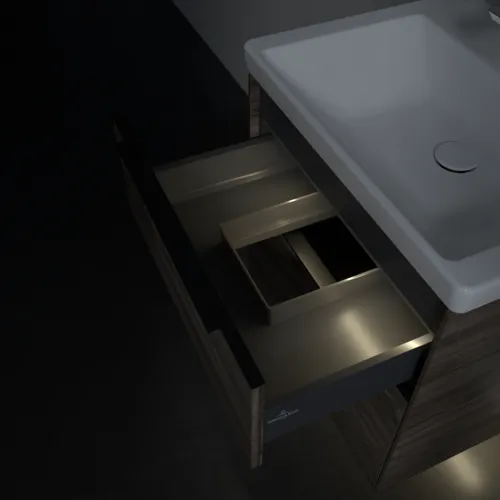 VILLEROY BOCH Subway 3.0 Vanity unit, s osvětlením, 2 výsuvy, 572 x 576 x 478 mm, Stone Oak #C578L1RK, obrázek 9