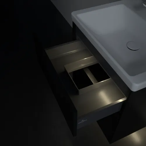 VILLEROY BOCH Subway 3.0 Vanity unit, s osvětlením, 2 výsuvy, 572 x 576 x 478 mm, Volcano Black #C578L1VL, obrázek 9