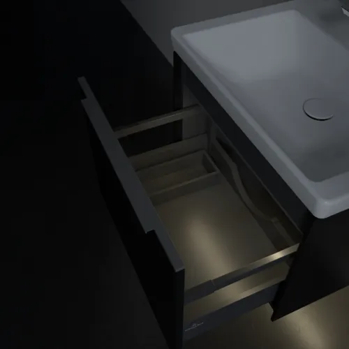VILLEROY BOCH Subway 3.0 Vanity unit, s osvětlením, 1 zásuvka, 572 x 429 x 478 mm, Volcano Black #C577L0VL, obrázek 8