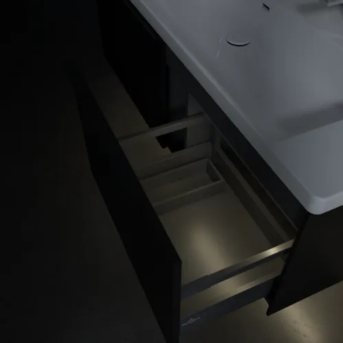 VILLEROY BOCH Subway 3.0 Vanity unit, s osvětlením, 2 výsuvy, 1272 x 429 x 478 mm, Volcano Black #C601L1VL, obrázek 8
