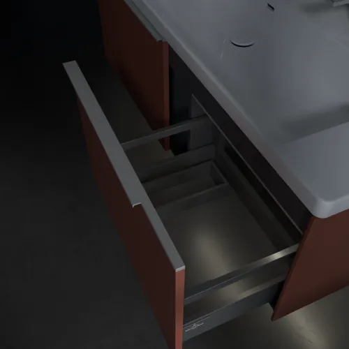 VILLEROY BOCH Subway 3.0 Vanity unit, s osvětlením, 2 výsuvy, 1272 x 429 x 478 mm, vínově červená #C601L0AH, obrázek 8