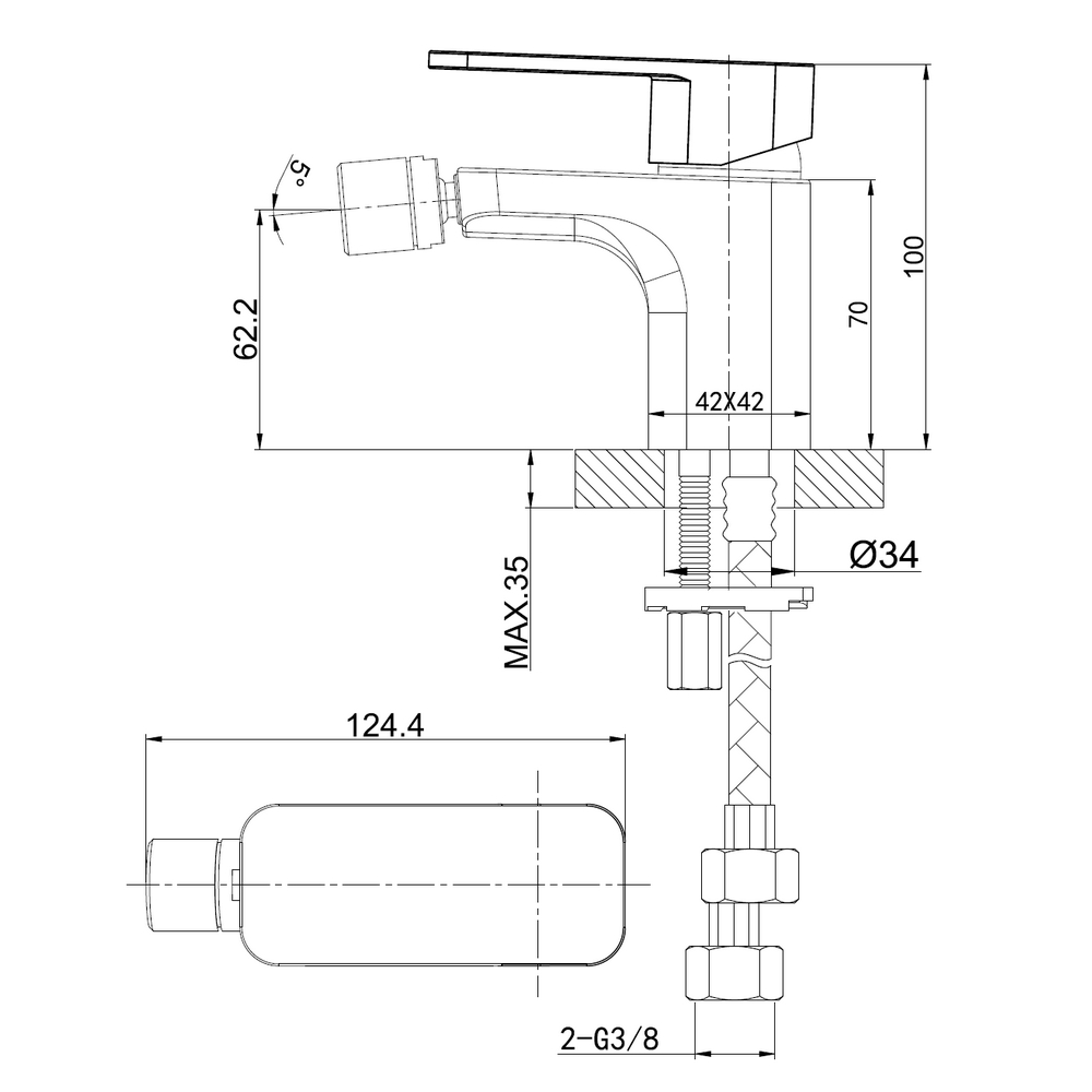 KREINER PREMIUM SQUARE baterie bidetová s odtokovou soupravou E000012 - chrom