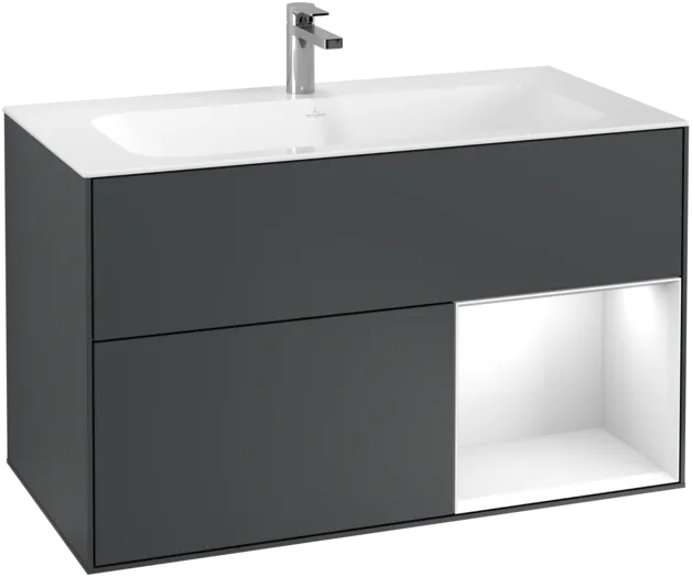 VILLEROY BOCH Toaletní skříňka Finion, s osvětlením, 2 výsuvy, 996 x 591 x 498 mm, matný lak Midnight Blue / lesklý bílý lak #F040GFHG