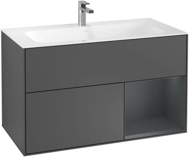 VILLEROY BOCH Toaletní skříňka Finion, s osvětlením, 2 výsuvy, 996 x 591 x 498 mm, antracitový matný lak / půlnoční modrý matný lak #F040HGGK