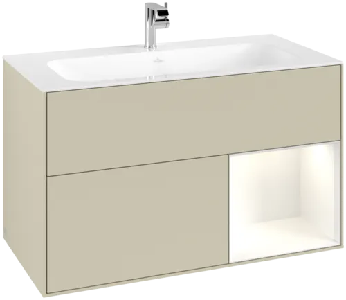VILLEROY BOCH Toaletní skříňka Finion, s osvětlením, 2 výsuvy, 996 x 591 x 498 mm, hedvábně šedý matný lak / lesklý bílý lak #F040GFHJ
