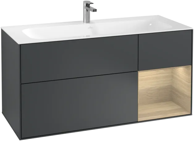 VILLEROY BOCH Toaletní skříňka Finion, s osvětlením, 3 výsuvy, 1196 x 591 x 498 mm, matný lak Midnight Blue / dubová dýha #F070PCHG