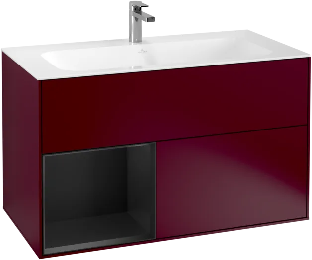 VILLEROY BOCH Toaletní skříňka Finion, s osvětlením, 2 výsuvy, 996 x 591 x 498 mm, matný lak Peony / černý matný lak #F030PDHB