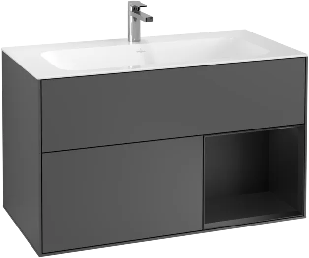 VILLEROY BOCH Toaletní skříňka Finion, s osvětlením, 2 výsuvy, 996 x 591 x 498 mm, antracit matný lak / černý matný lak #F040PDGK