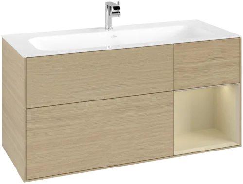 VILLEROY BOCH Toaletní skříňka Finion, s osvětlením, 3 výsuvy, 1196 x 591 x 498 mm, dubová dýha / hedvábně šedý matný lak #F070HJPC