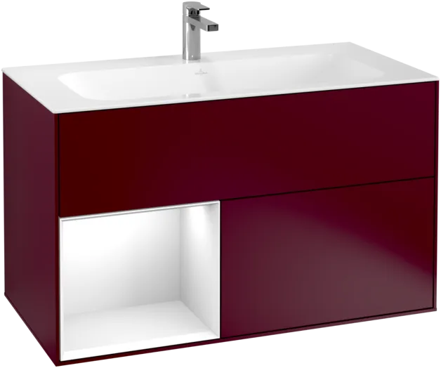 VILLEROY BOCH Toaletní skříňka Finion, s osvětlením, 2 výsuvy, 996 x 591 x 498 mm, matný lak Peony / lesklý bílý lak #F030GFHB