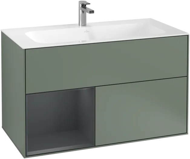 VILLEROY BOCH Toaletní skříňka Finion, s osvětlením, 2 výsuvy, 996 x 591 x 498 mm, olivový matný lak / půlnoční modrý matný lak #F030HGGM