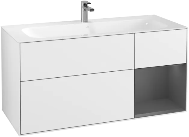 VILLEROY BOCH Toaletní skříňka Finion, s osvětlením, 3 výsuvy, 1196 x 591 x 498 mm, lesklý bílý lak / antracitový matný lak #F070GKGF