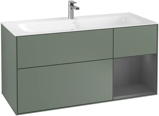 VILLEROY BOCH Toaletní skříňka Finion, s osvětlením, 3 výsuvy, 1196 x 591 x 498 mm, olivový matný lak / antracitový matný lak #F070GKGM, obrázek 1
