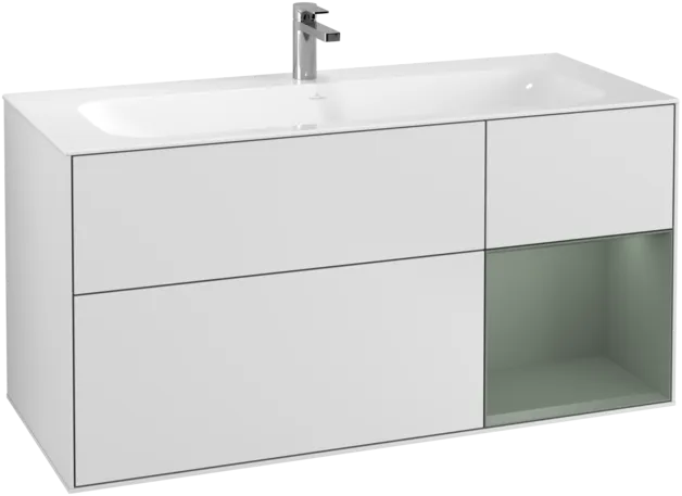 VILLEROY BOCH Toaletní skříňka Finion, s osvětlením, 3 výsuvy, 1196 x 591 x 498 mm, bílý matný lak / olivový matný lak #F070GMMT