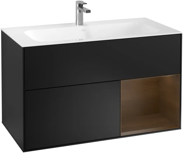 VILLEROY BOCH Toaletní skříňka Finion, s osvětlením, 2 výsuvy, 996 x 591 x 498 mm, černý matný lak / ořechová dýha #F040GNPD