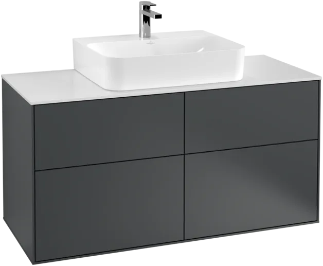 VILLEROY BOCH Toaletní skříňka Finion, 4 výsuvy, 1200 x 603 x 501 mm, půlnočně modrý matný lak / bílé matné sklo #F13100HG