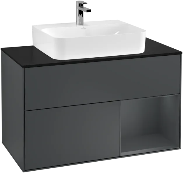 VILLEROY BOCH Toaletní skříňka Finion, s osvětlením, 2 výsuvy, 1000 x 603 x 501 mm, Midnight Blue Matt Lacquer / Midnight Blue Matt Lacquer / Glass Black Matt #F122HGHG