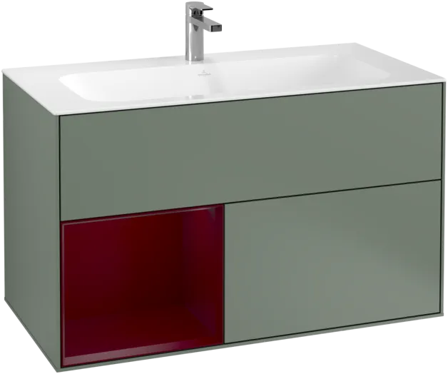 VILLEROY BOCH Toaletní skříňka Finion, s osvětlením, 2 výsuvy, 996 x 591 x 498 mm, olivový matný lak / pivoňkový matný lak #F030HBGM, obrázek 1