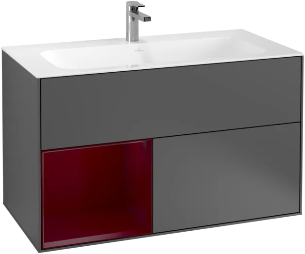 VILLEROY BOCH Toaletní skříňka Finion, s osvětlením, 2 výsuvy, 996 x 591 x 498 mm, antracitový matný lak / pivoňkový matný lak #F030HBGK, obrázek 1