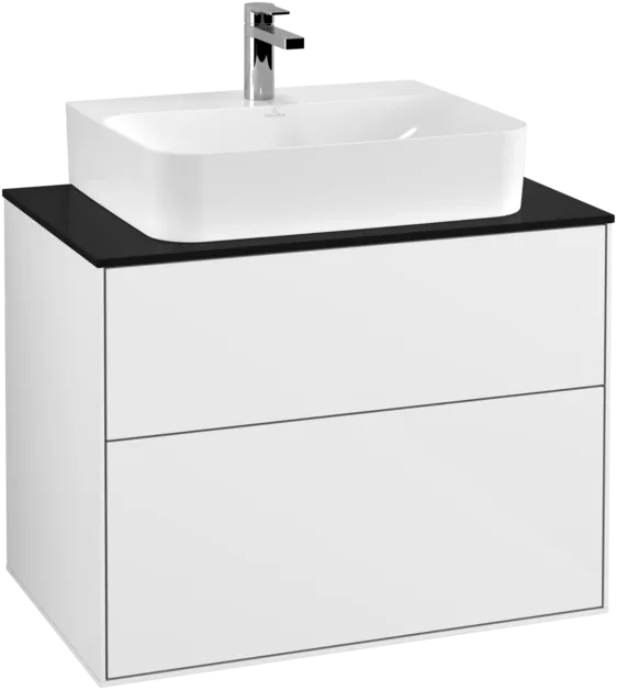VILLEROY BOCH Toaletní skříňka Finion, 2 výsuvy, 800 x 603 x 501 mm, lesklý bílý lak / černé matné sklo #F09200GF, obrázek 1