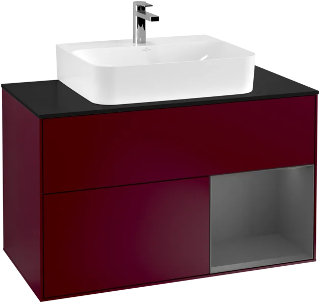 VILLEROY BOCH Toaletní skříňka Finion, s osvětlením, 2 výsuvy, 1000 x 603 x 501 mm, Pivoňka matný lak / Antracit matný lak / Sklo černé matné #F122GKHB, obrázek 1