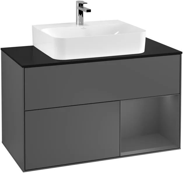 VILLEROY BOCH Toaletní skříňka Finion, s osvětlením, 2 výsuvy, 1000 x 603 x 501 mm, antracit matný lak / antracit matný lak / sklo černé matné #F122GKGK