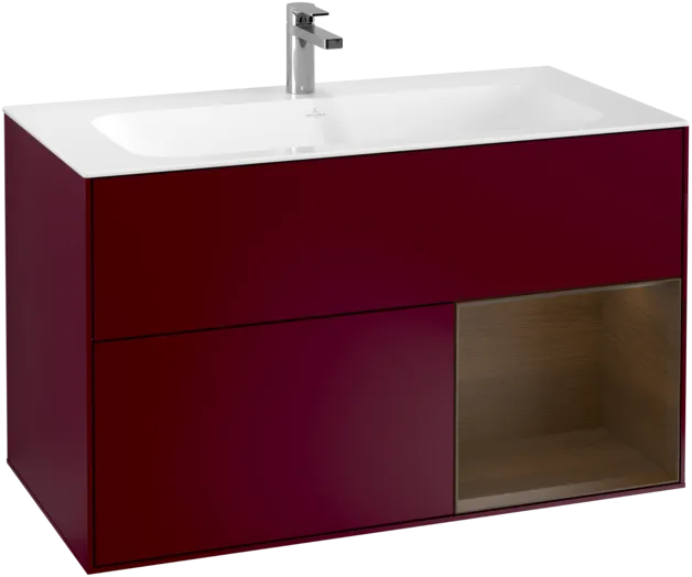 VILLEROY BOCH Toaletní skříňka Finion, s osvětlením, 2 výsuvy, 996 x 591 x 498 mm, matný lak Peony / ořechová dýha #F040GNHB