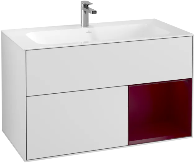 VILLEROY BOCH Toaletní skříňka Finion, s osvětlením, 2 výsuvy, 996 x 591 x 498 mm, bílý matný lak / pivoňkový matný lak #F040HBMT, obrázek 1
