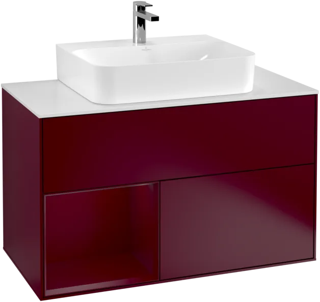 VILLEROY BOCH Toaletní skříňka Finion, s osvětlením, 2 výsuvy, 1000 x 603 x 501 mm, Peony Matt Lacquer / Peony Matt Lacquer / Glass White Matt #F111HBHB, obrázek 1