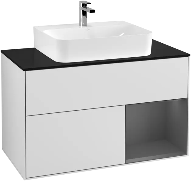 VILLEROY BOCH Toaletní skříňka Finion, s osvětlením, 2 výsuvy, 1000 x 603 x 501 mm, bílý matný lak / antracitový matný lak / černé matné sklo #F122GKMT