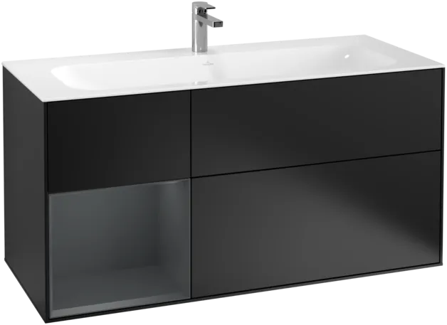 VILLEROY BOCH Toaletní skříňka Finion, s osvětlením, 3 výsuvy, 1196 x 591 x 498 mm, černý matný lak / půlnoční modrý matný lak #F060HGPD, obrázek 1