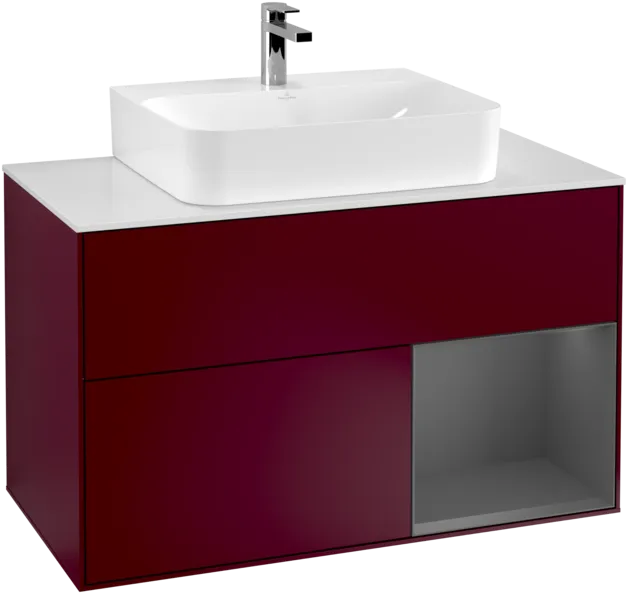 VILLEROY BOCH Toaletní skříňka Finion, s osvětlením, 2 výsuvy, 1000 x 603 x 501 mm, Pivoňka matný lak / Antracit matný lak / Sklo bílé matné #F121GKHB, obrázek 1