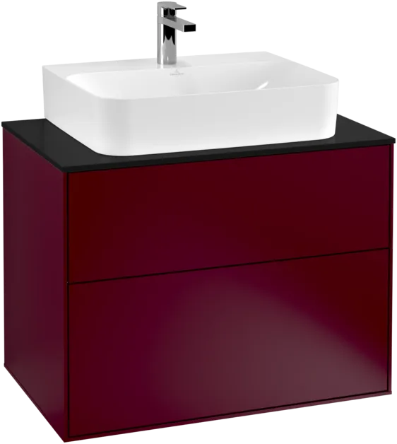 VILLEROY BOCH Toaletní skříňka Finion, 2 výsuvy, 800 x 603 x 501 mm, matný lak Peony / černé matné sklo #F09200HB