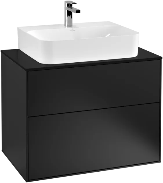 VILLEROY BOCH Toaletní skříňka Finion, 2 výsuvy, 800 x 603 x 501 mm, černý matný lak / černé matné sklo #F09200PD