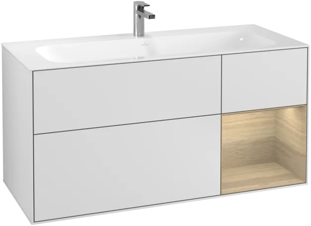 VILLEROY BOCH Toaletní skříňka Finion, s osvětlením, 3 výsuvy, 1196 x 591 x 498 mm, bílý matný lak / dubová dýha #F070PCMT