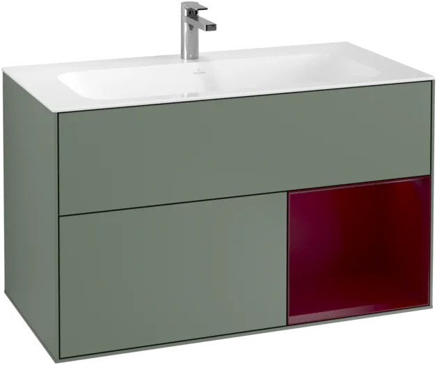 VILLEROY BOCH Toaletní skříňka Finion, s osvětlením, 2 výsuvy, 996 x 591 x 498 mm, olivový matný lak / pivoňkový matný lak #F040HBGM, obrázek 1