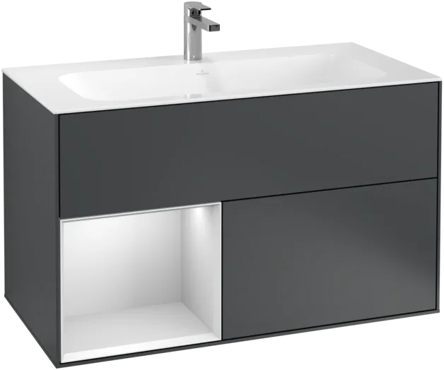 VILLEROY BOCH Toaletní skříňka Finion, s osvětlením, 2 výsuvy, 996 x 591 x 498 mm, Midnight Blue Matt Lacquer / White Matt Lacquer #F030MTHG