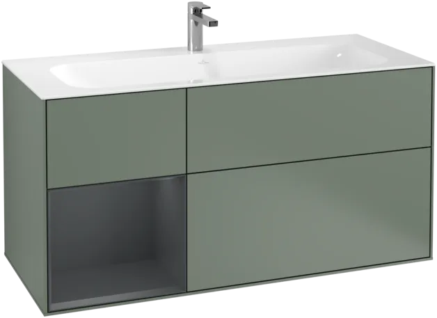 VILLEROY BOCH Toaletní skříňka Finion, s osvětlením, 3 výsuvy, 1196 x 591 x 498 mm, olivový matný lak / půlnoční modrý matný lak #F060HGGM, obrázek 1